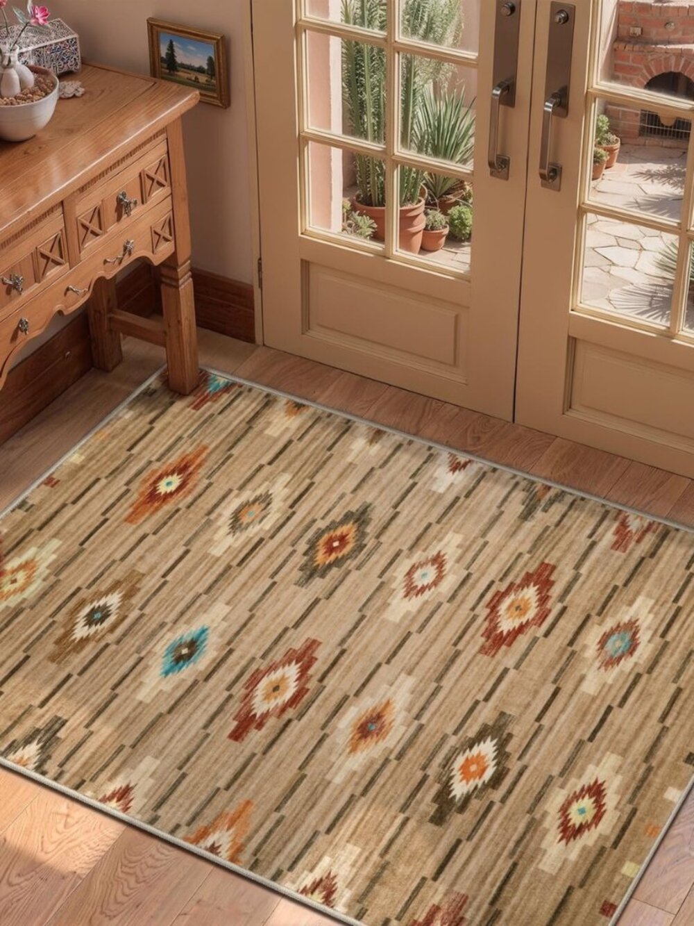 2x3 Washable Western Abstract Entryway Small Area Rug, Cream/Multi